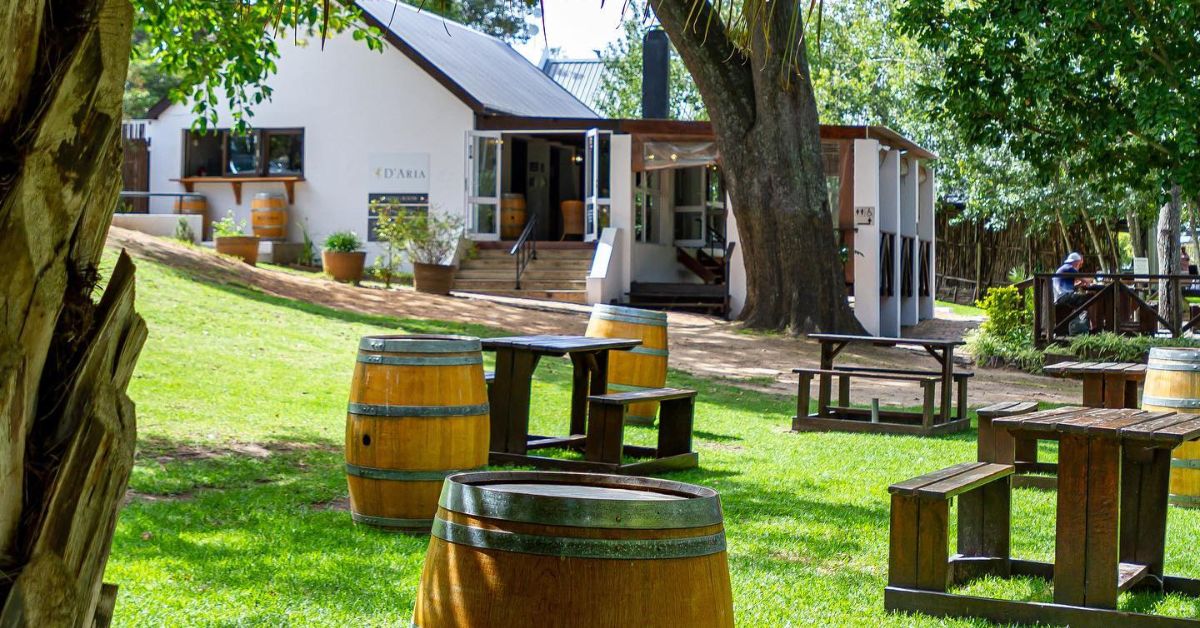 Outside the D'Aria Tasting Room showing the tables and outside section